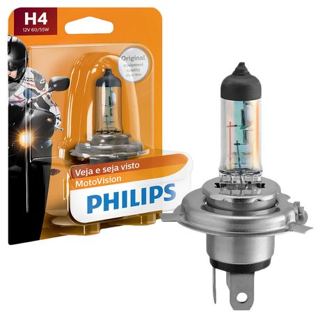 Lâmpada Farol MotoVision H4 30% Mais Iluminação 12V 60/55W Philips 12342MVB1