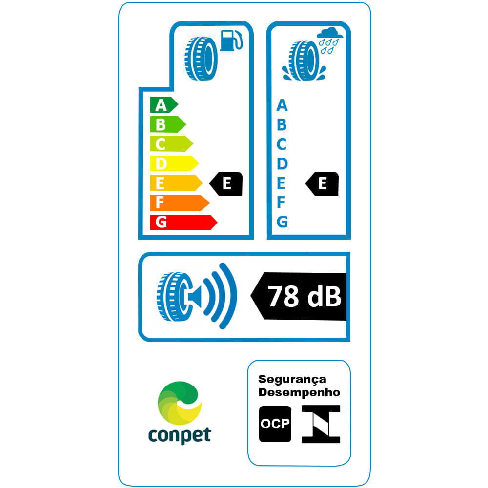 Etiqueta de eficiência energética do pneu Durable DR656 Borrachudo Rodoviário com classificações de consumo, aderência e ruído