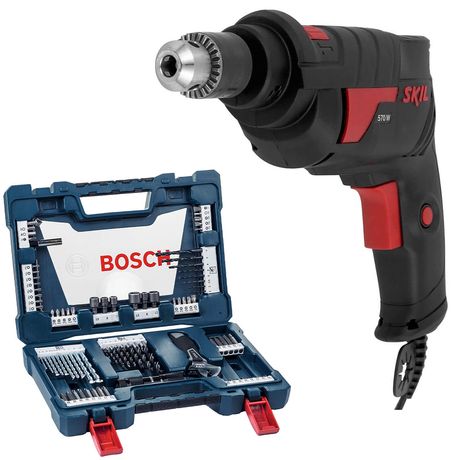 Furadeira de Impacto Skil 10 6604 127V + Kit Brocas e Bits V-Line 83 Peças Bosch