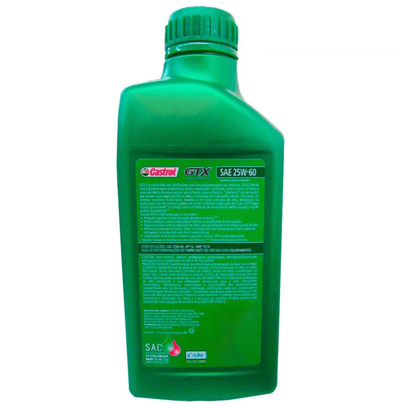 Óleo Mineral 25w60 Sl Alta Rodagem Castrol 1 Litro Fortbras