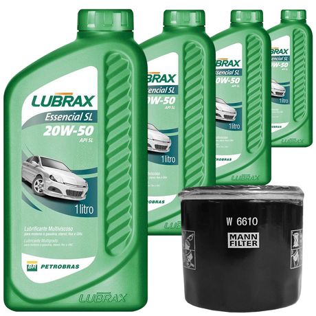 4 Óleo Mineral 20W50 Lubrax e Filtro Óleo MANN-FILTER Sandero 1.0 Flex 2007 a 2017