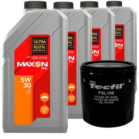 4 Óleo Sintético 5W30 Maxon e Filtro Óleo Tecfil HB20 1.0 Flex 2012 a 2023