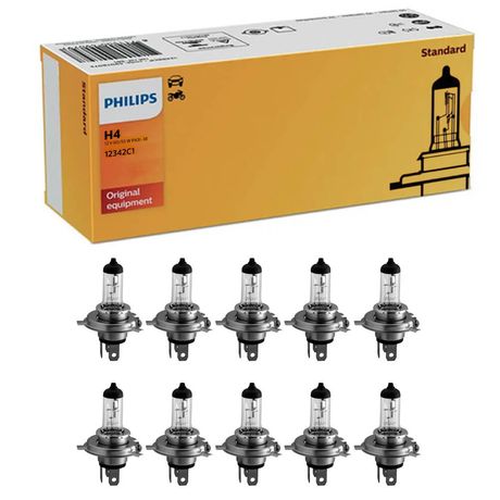 Kit 10 Lâmpada Philips Halógena Standard 55/60W 12v H4 Biodo P43T-38 Farol