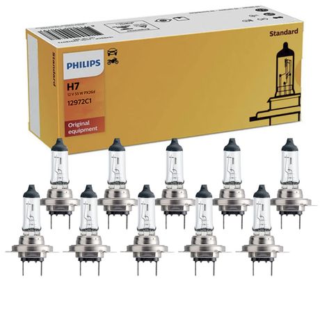 Kit 10 Lâmpada Philips Standard 55W 12V H7 PX26d Hiodo Farol