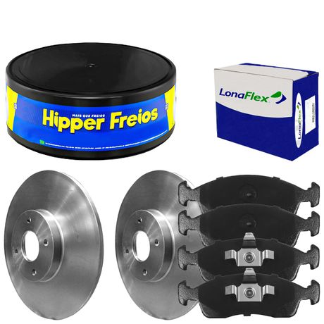 Kit Pastilha Disco Dianteiro Sólido Fiat Mobi 1.0 2016 a 2023 Hipper Freios Lonaflex