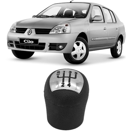 Manopla Bola Câmbio Renault Clio 5 Marchas Preto Com Aro Cromado Ré Para Frente