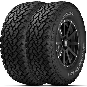 Kit com 2 pneus Aro 16 245/70R16 General Grabber AT2 com letras brancas, ideal para uso off-road.