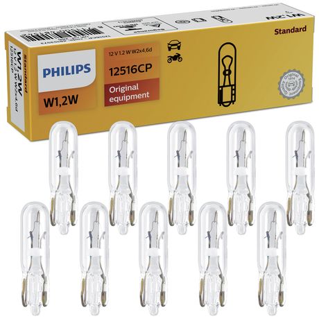 10 Lâmpada Philips Esmagada Base Vidro W1.2w 12V W2x4.6d Sinalização