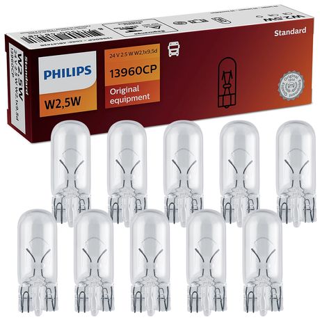 Kit 10 Lâmpada Philips Esmagada Base Vidro W2.5w 24v W2.1x9.5d Farol
