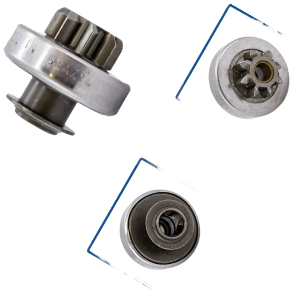 Bendix Part Ford Ka 14/ - pinhão metálico prateado em três vistas sobre fundo branco