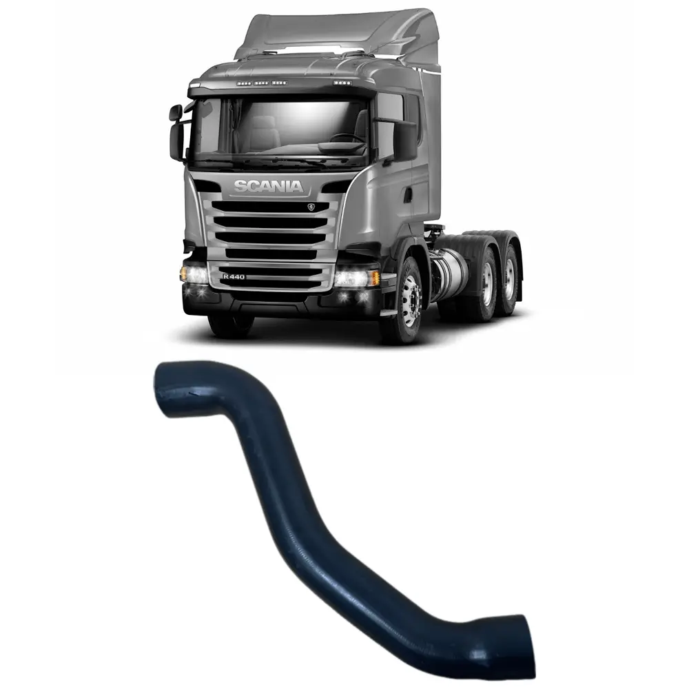 Mangueira Radiador Scania Série 5 1856604 Paralelo com caminhão Scania ao fundo