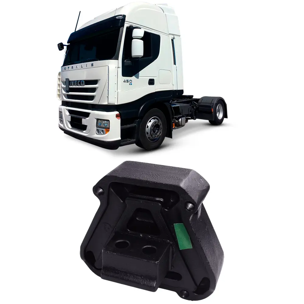 Coxim Motor Traseiro Iveco Stralis com caminhão no fundo